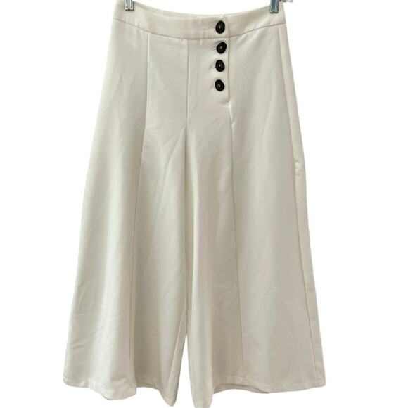 Mango Casual Stretch Wide Leg High-Rise Cropped Sailor Trousers in White Size XS - Picture 1 of 8